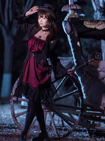 [pre-order] Wine Red Shoulder Strap Light Gothic Doll Asymmetric Dress