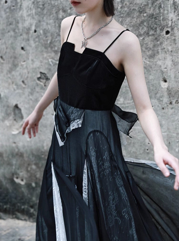 Dark Cool Paneled Asymmetric Ring Dress