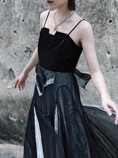 Dark Cool Paneled Asymmetric Ring Dress