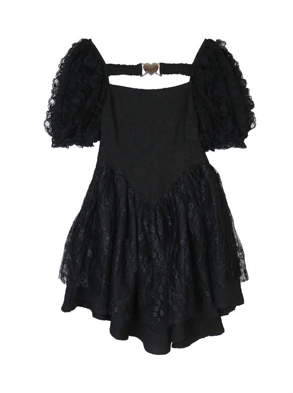 Pure Desire Metal Heart Volume Puff Sleeve Dress