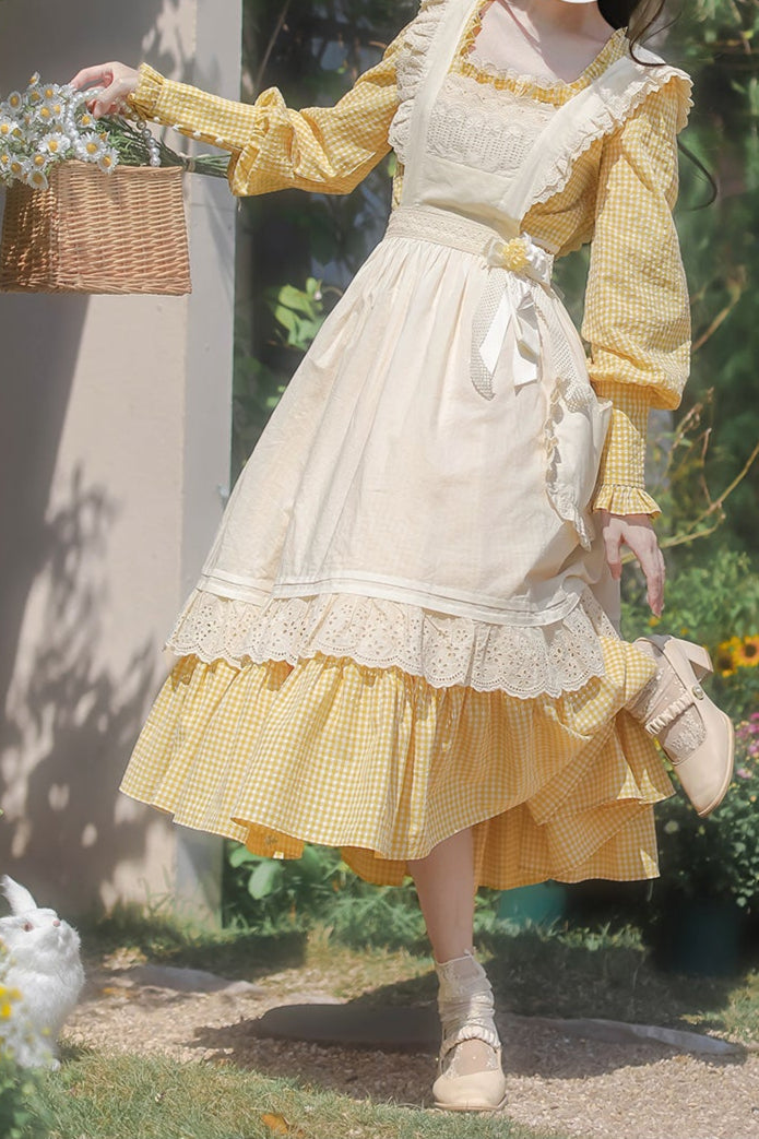 [pre-order] Retro Girly Yellow Dress + Apron + Ribbon