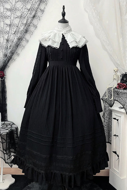Dark Gothic Long Dress + Lace Collar