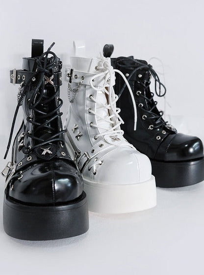 Punk Round Toe Platform Star Chain Design Boots