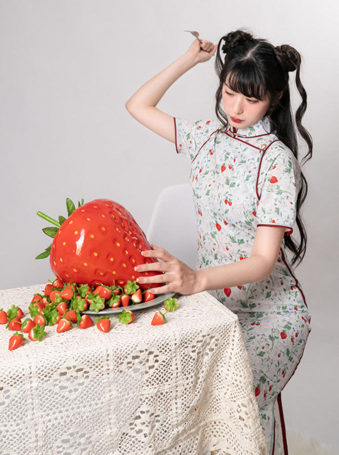 Strawberry Piping Cheongsam Dress
