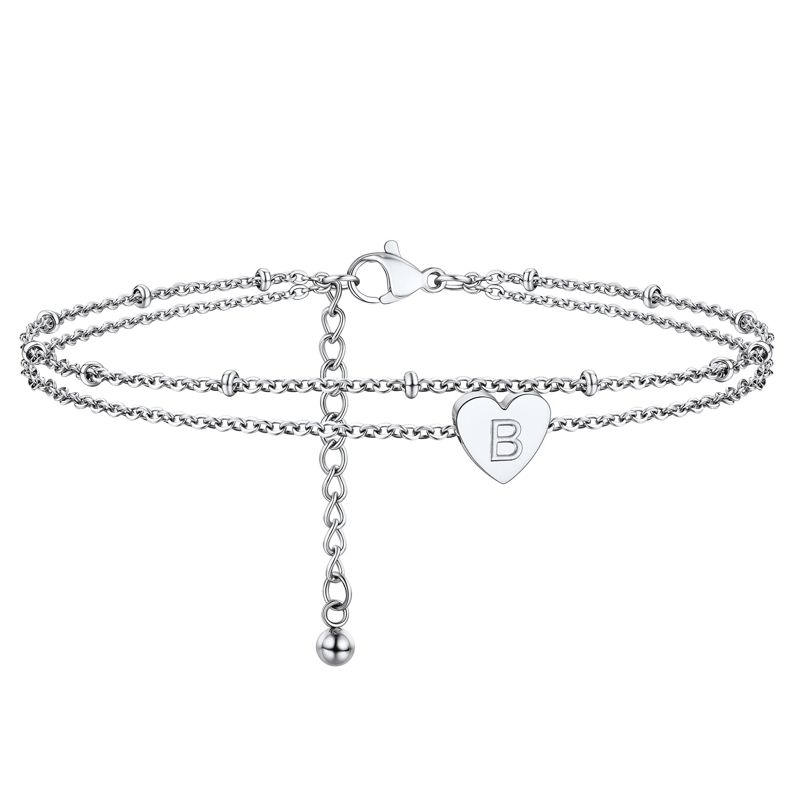 Initial Letter Heart Anklet Chain Layered Anklet for