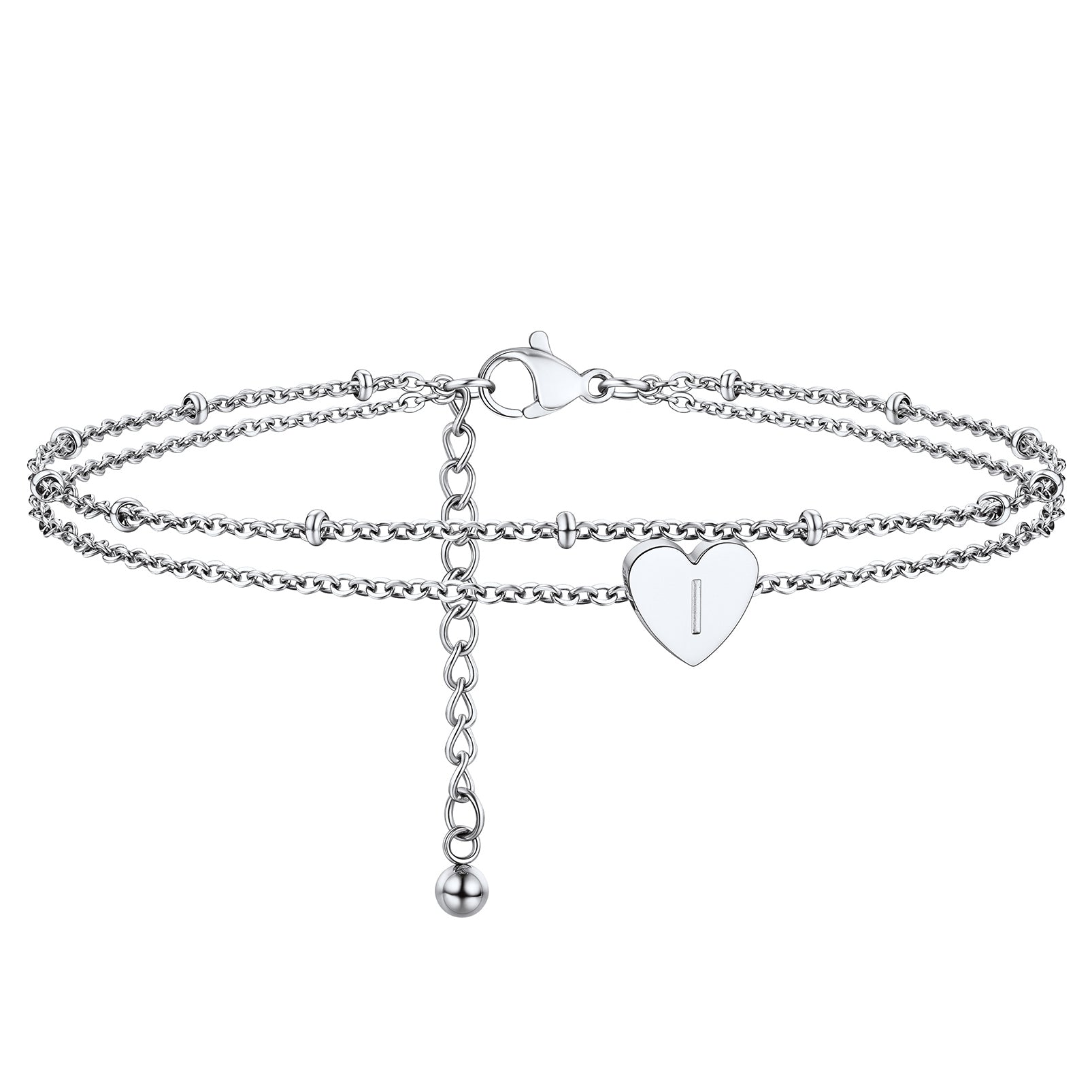 Initial Letter Heart Anklet Chain Layered Anklet for