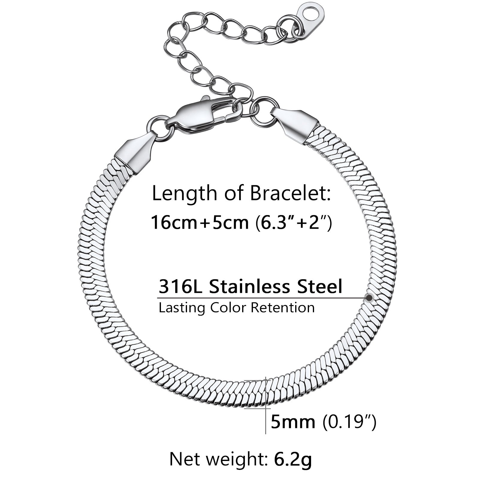 3mm/5mm Width Snake Chain Bracelet for