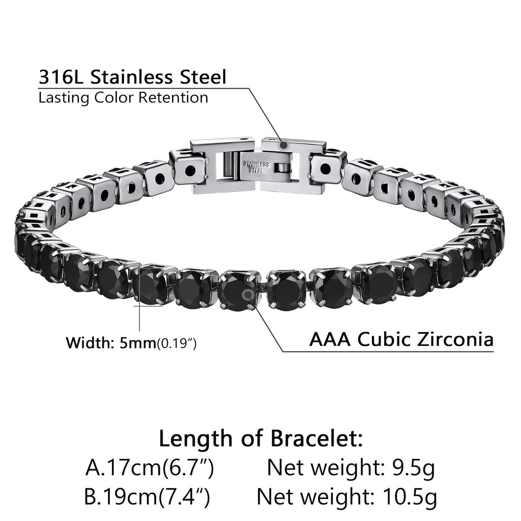 Cz Black Diamond Cut Tennis Chain Bracelet for , 3/5mm Width