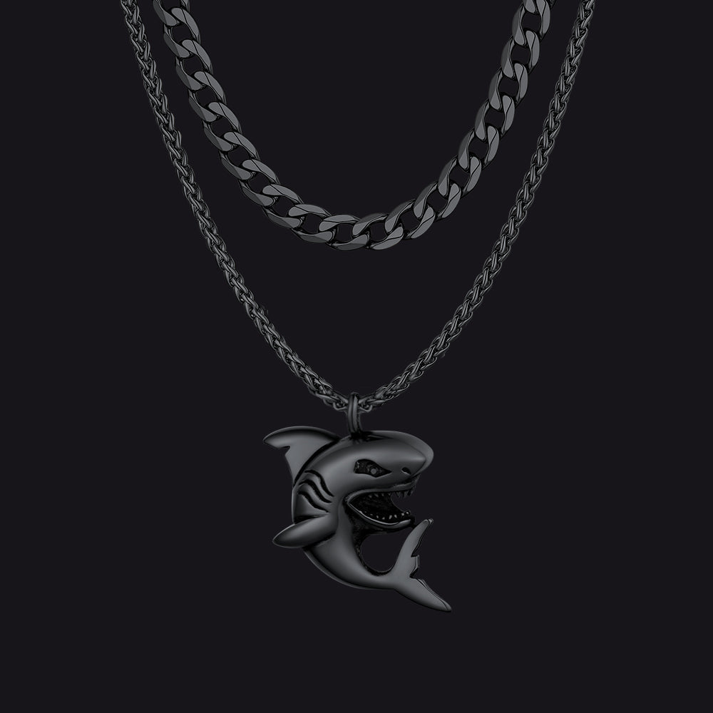 Cuban Chain & Punk Shark Necklace Set for