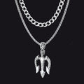 Poseidon Trident & Curb Chain Layered Necklaces Set for