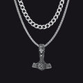 Cuban Curb Chain & Thor's Hammer Layered Necklaces Set for