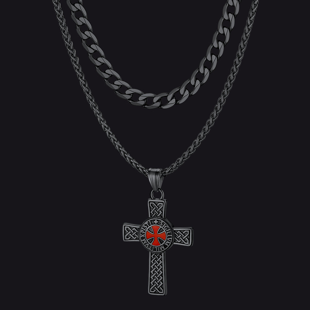 Cuban Chain & Celtic Cross Necklace Set for
