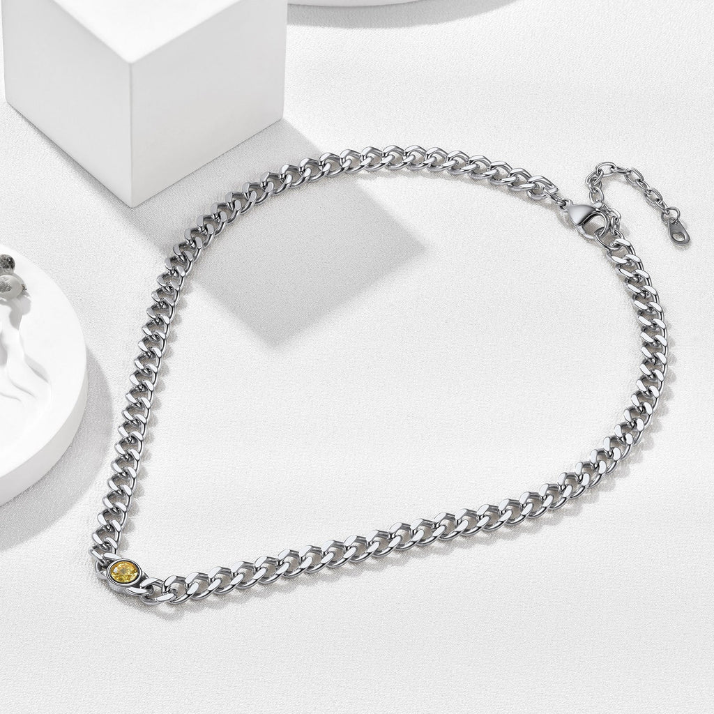 Birthstone Cuban Link Choker Chain Necklace for