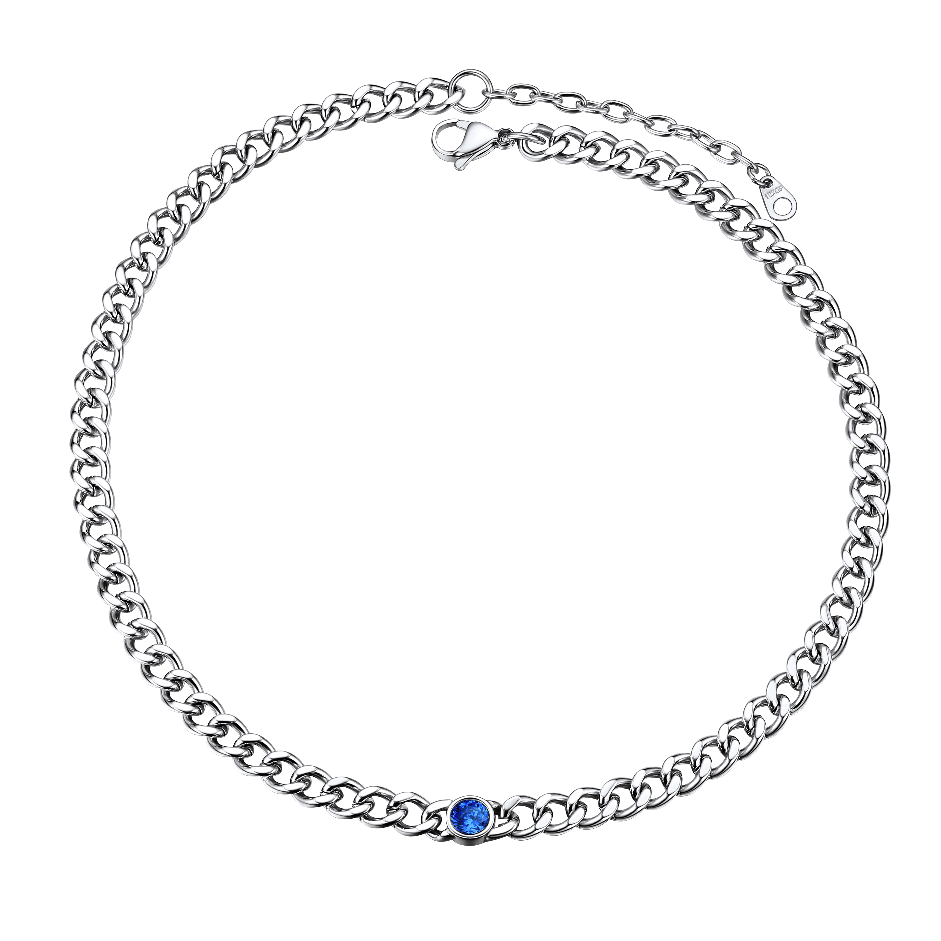 Birthstone Cuban Link Choker Chain Necklace for