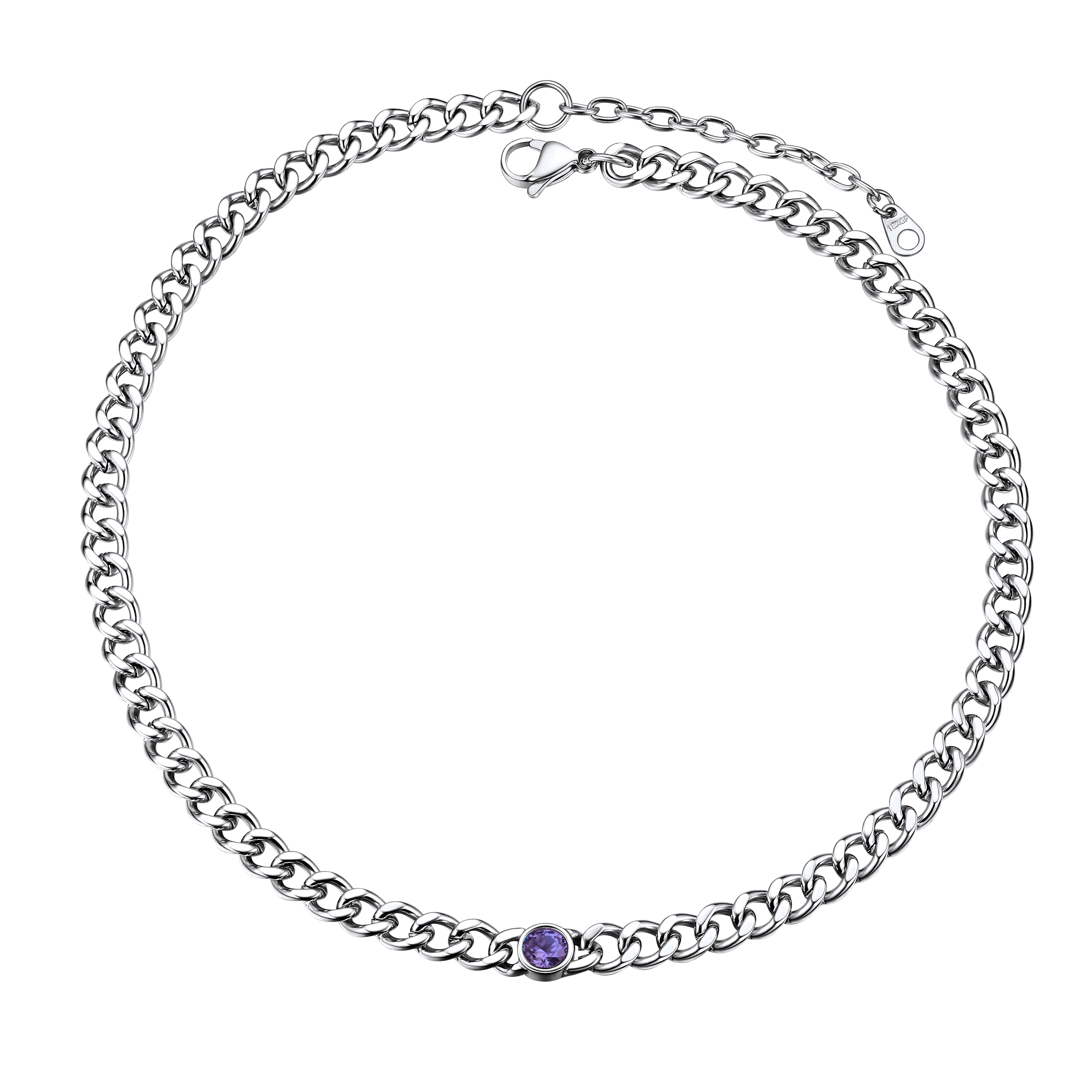 Birthstone Cuban Link Choker Chain Necklace for