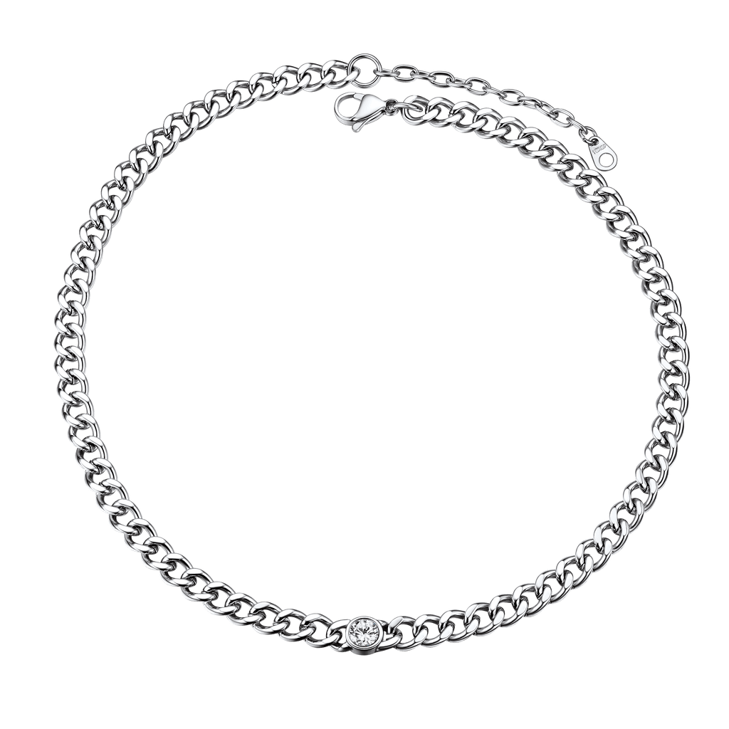 Birthstone Cuban Link Choker Chain Necklace for