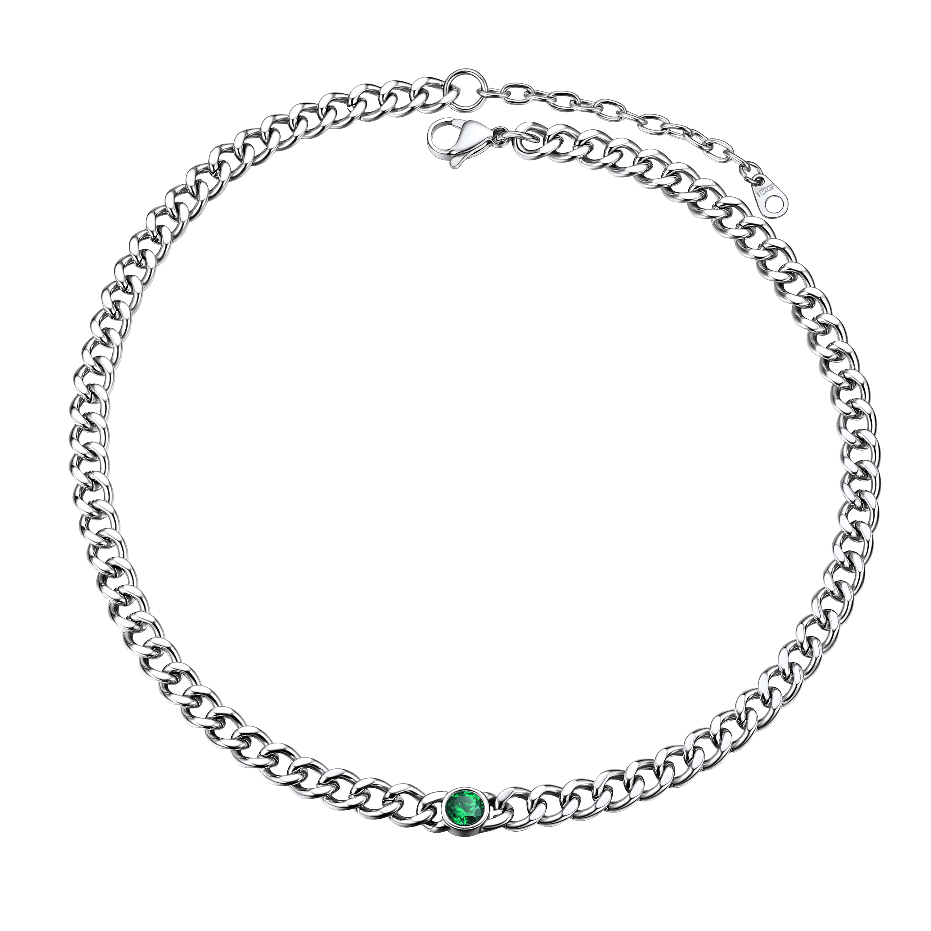 Birthstone Cuban Link Choker Chain Necklace for