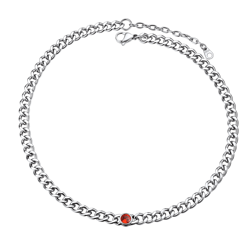 Birthstone Cuban Link Choker Chain Necklace for