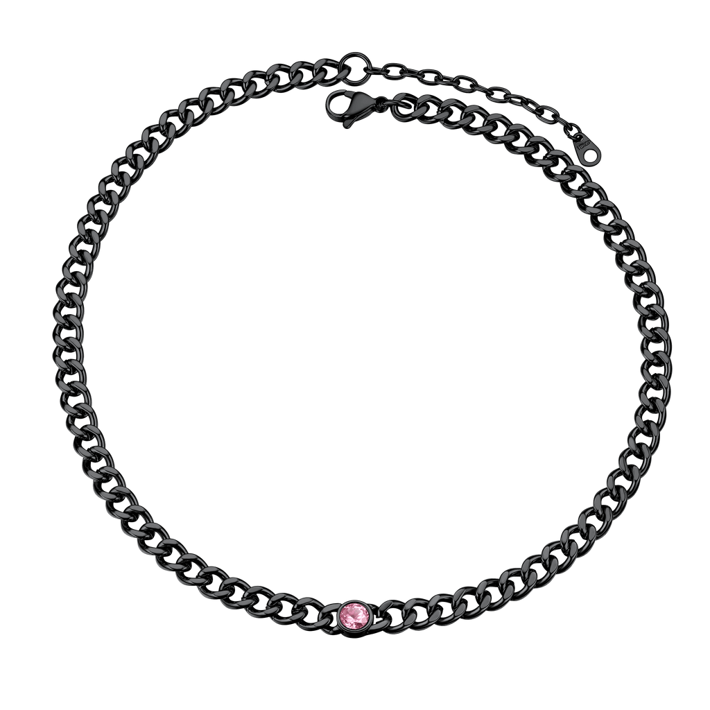 Birthstone Cuban Link Choker Chain Necklace for