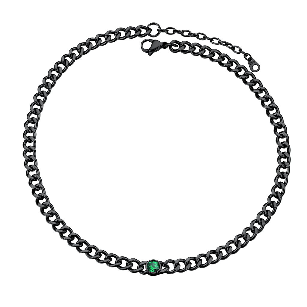 Birthstone Cuban Link Choker Chain Necklace for