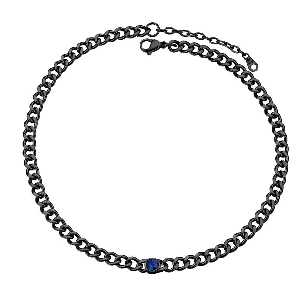 Birthstone Cuban Link Choker Chain Necklace for
