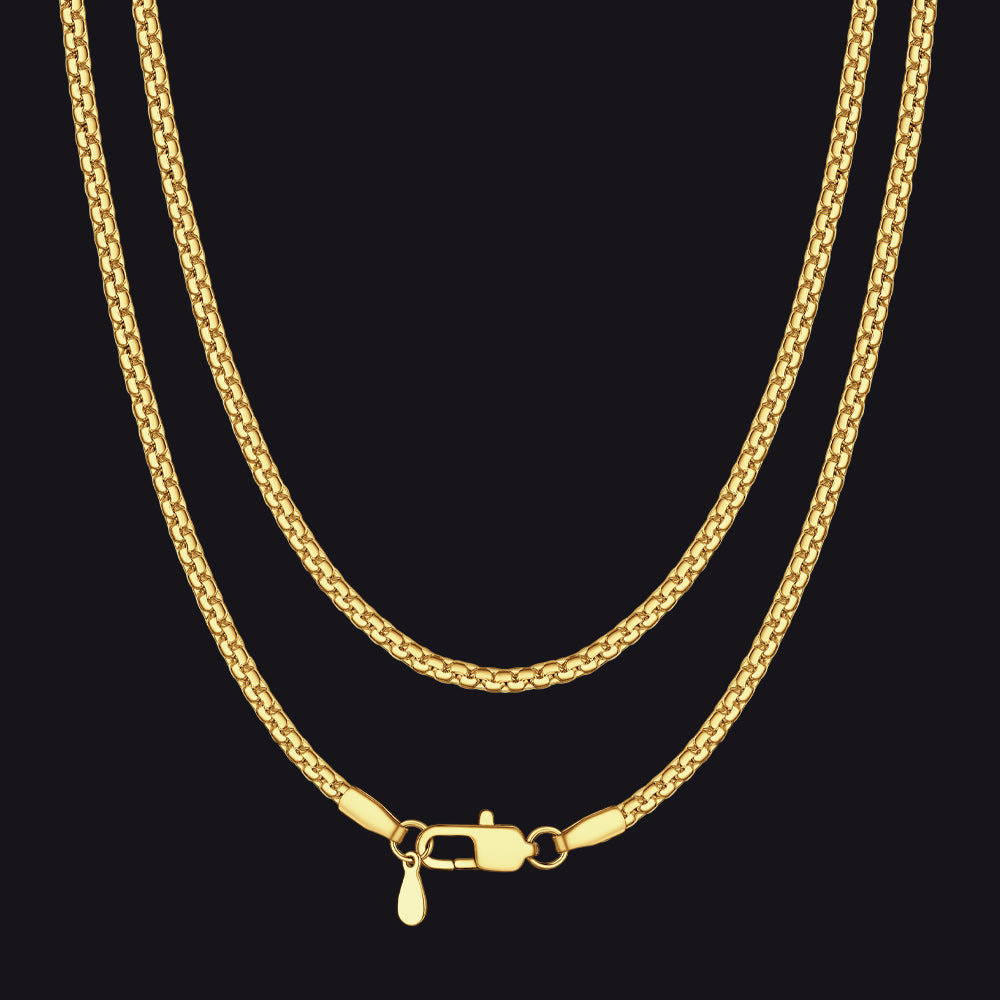 Flat Box Link Chain Stainless Steel Necklace for