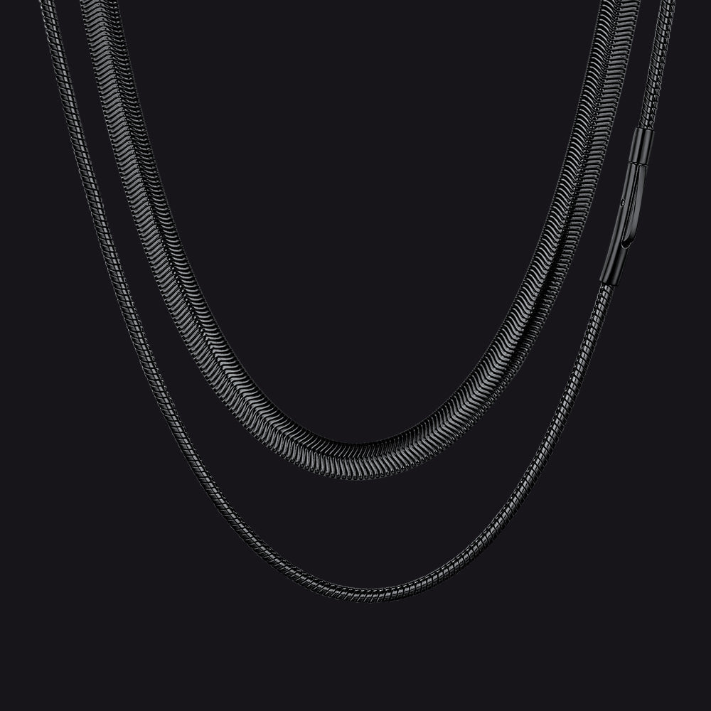 2mm Thin & 8mm Bold Snake Chain Set for