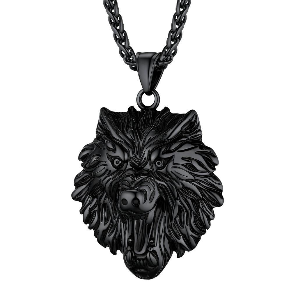Flash Stainless Steel Fierce Wolf Head Necklace for Man