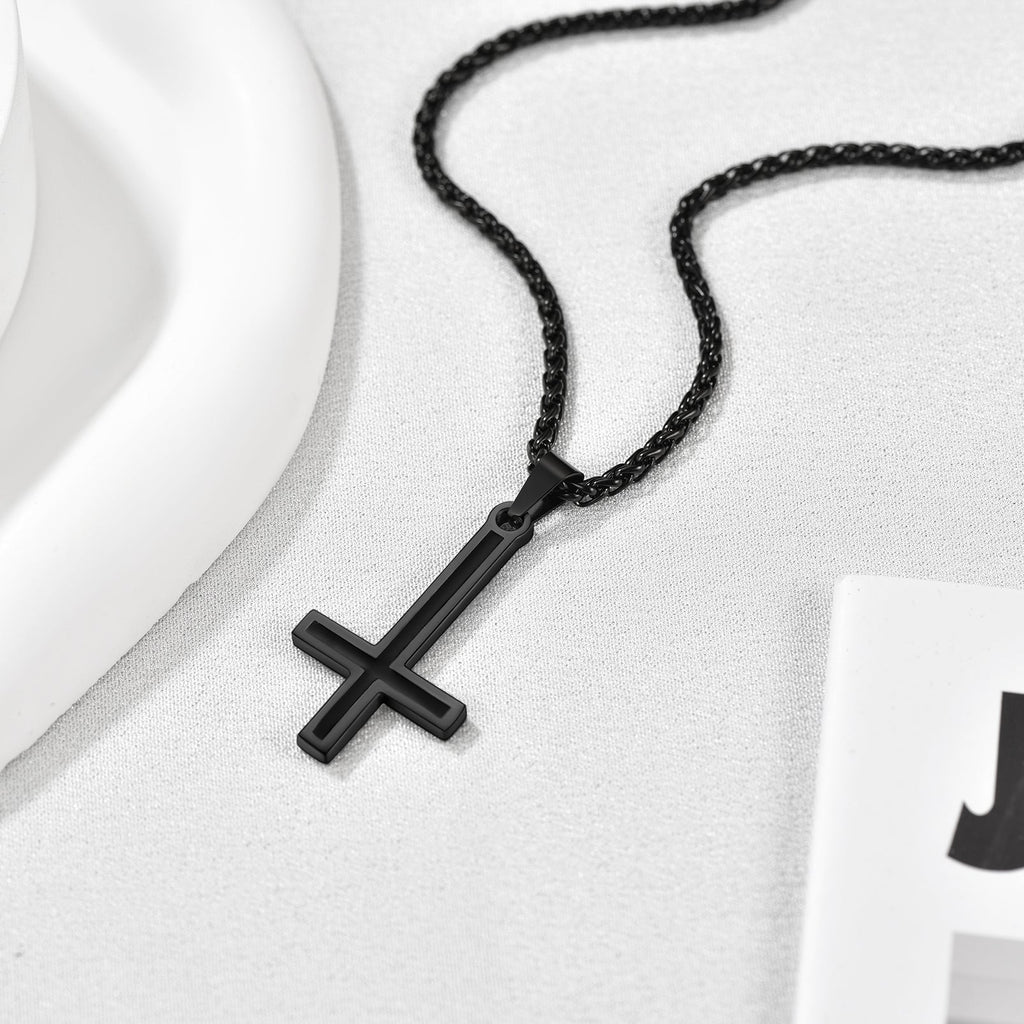Enamel Upside Down Cross Necklace for