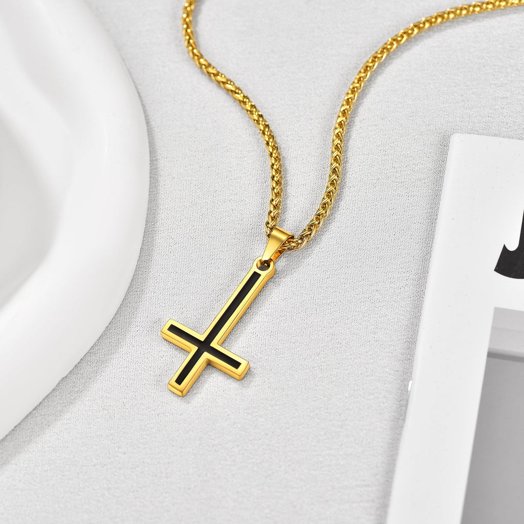 Enamel Upside Down Cross Necklace for