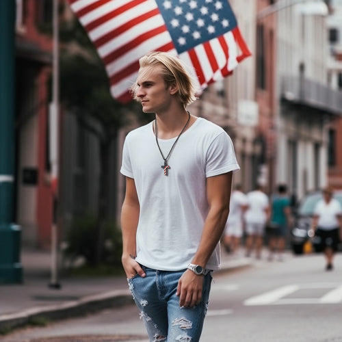 American Flag Cross Pendant Necklace for