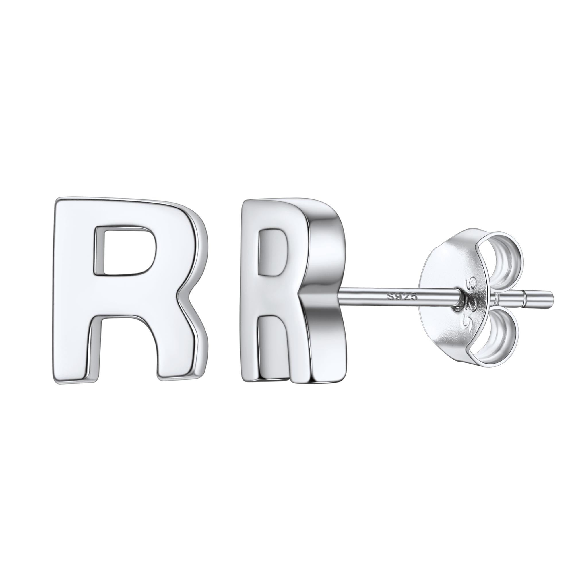 Sterling Silver Tiny Initial Letter Earrings Alphabet Studs for