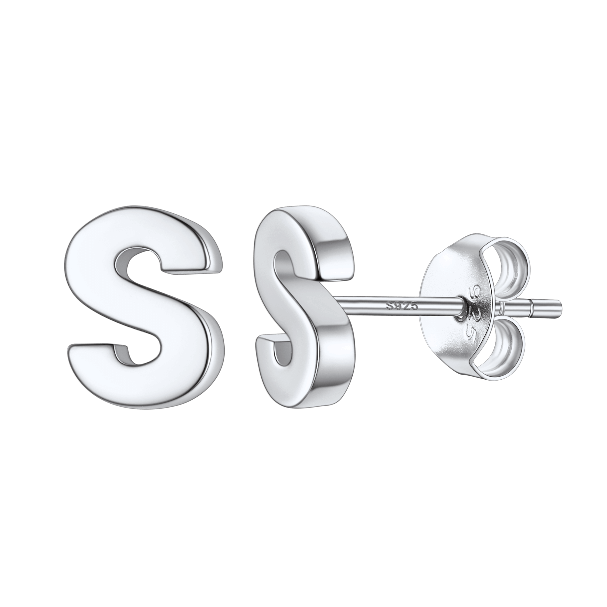 Sterling Silver Tiny Initial Letter Earrings Alphabet Studs for