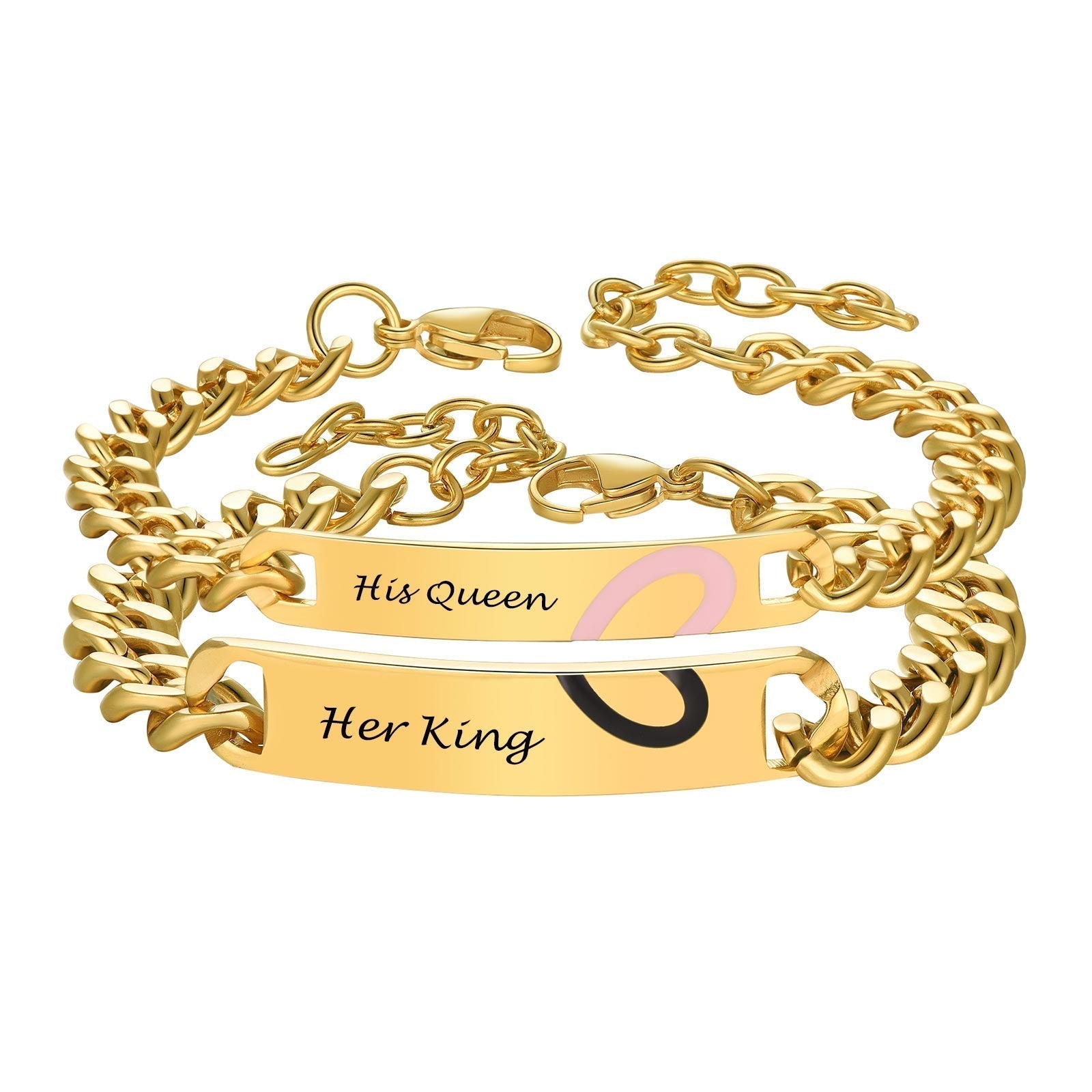 Custom Engraving Heart Couple Link Bracelet