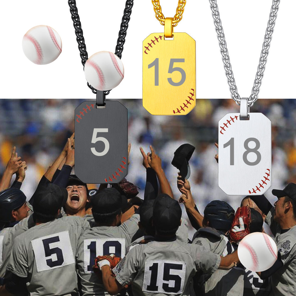 Customized Engraved Baseball Number Dog Tag Necklace for