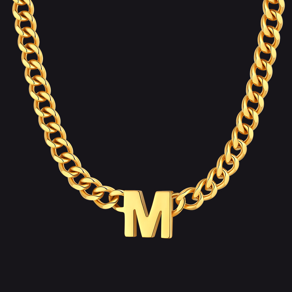 7mm Custom Initial Letter Cuban Link Chain Necklace for