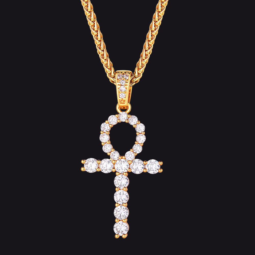 Ankh Cross Necklace With Zirconia for