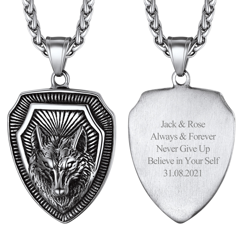 Engraved Viking Nordic Wolf Necklace Amulet Pendant for