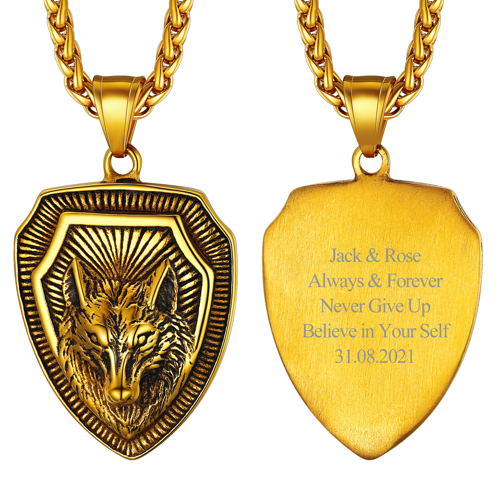 Engraved Viking Nordic Wolf Necklace Amulet Pendant for