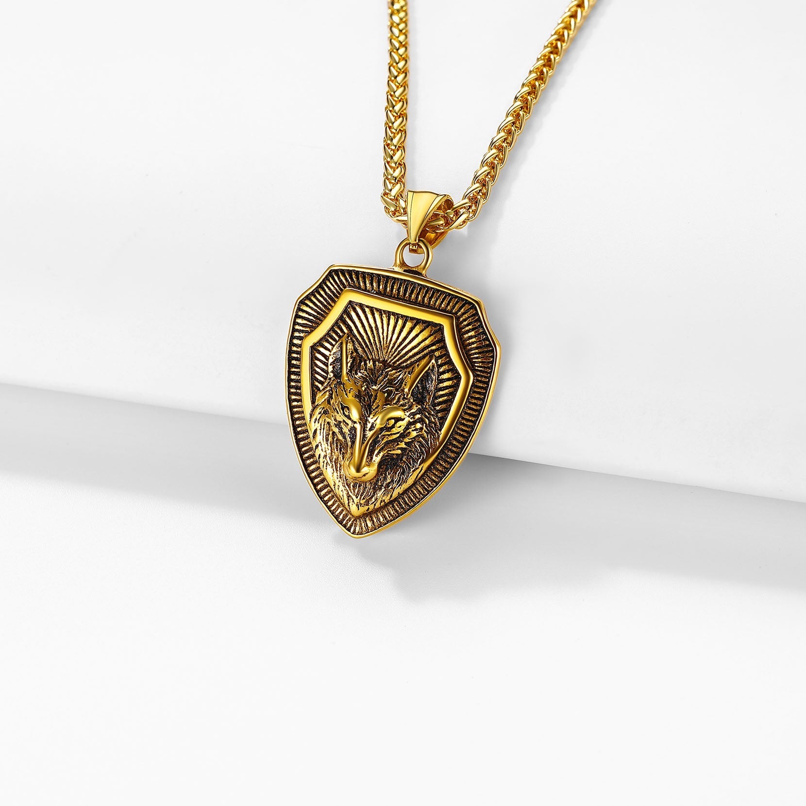 Engraved Viking Nordic Wolf Necklace Amulet Pendant for