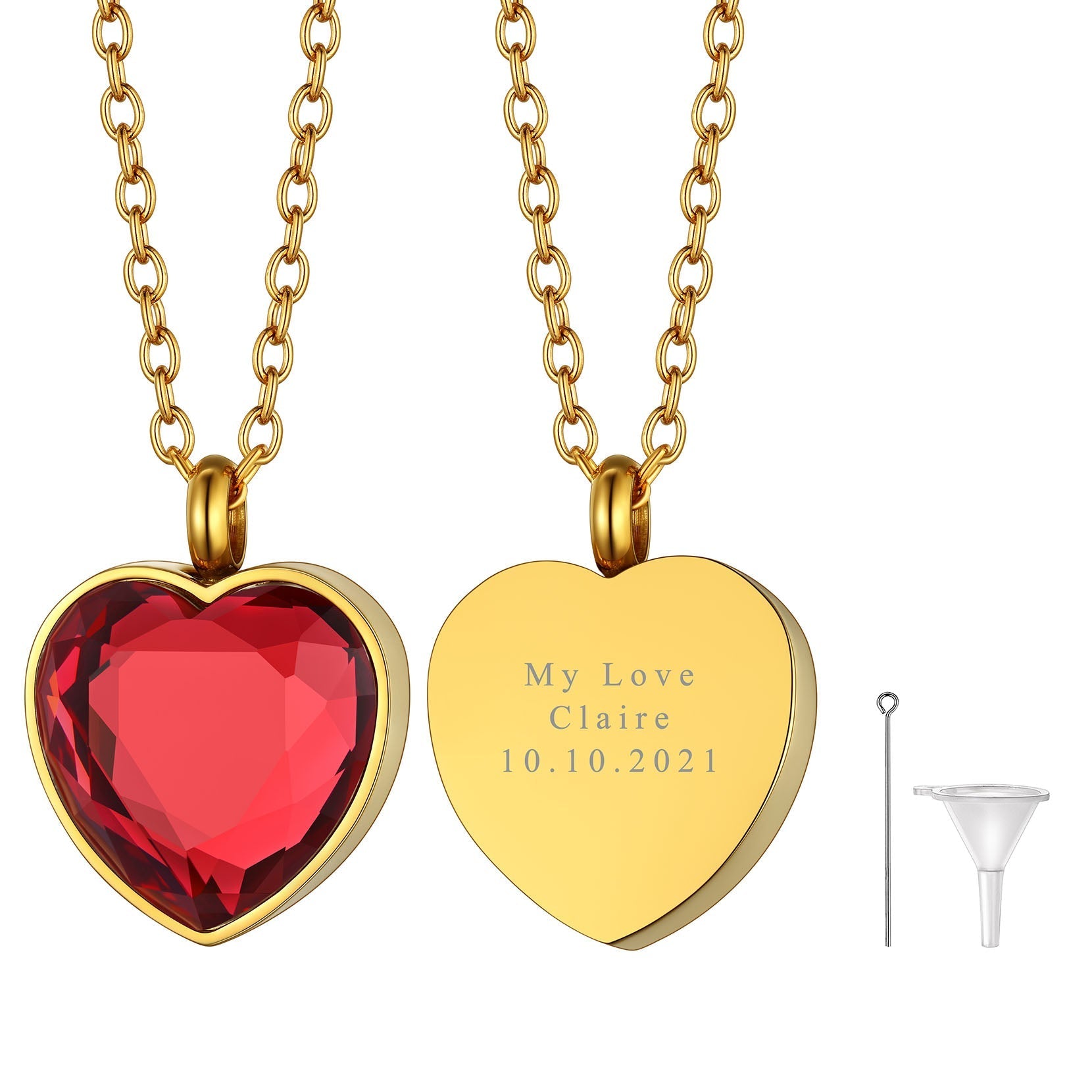 Personalized Cremation Heart Birthstone Urn Ashes Necklace for