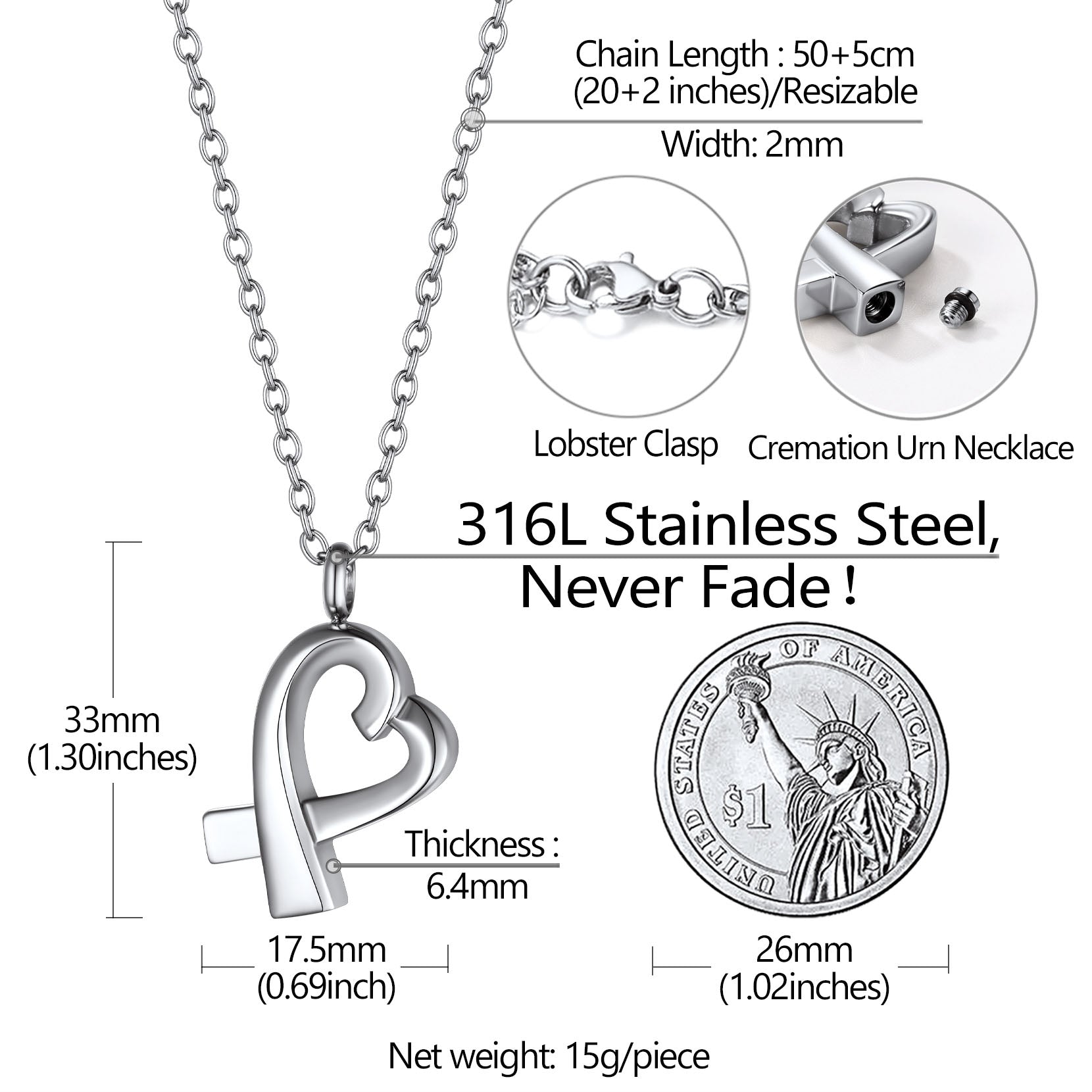 Custom Heart Urn Necklace Cremation Pendants for Ashes