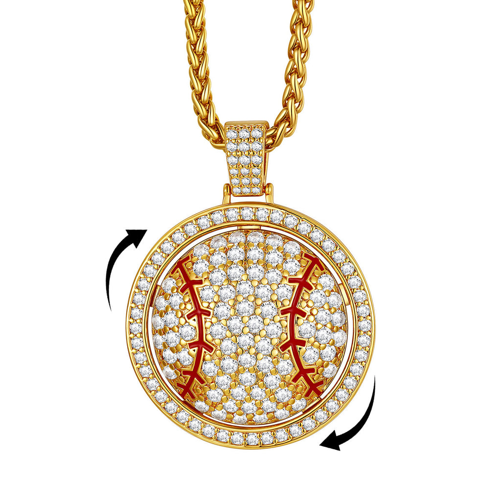Hip Hop Spinner Baseball Necklace With Cz for