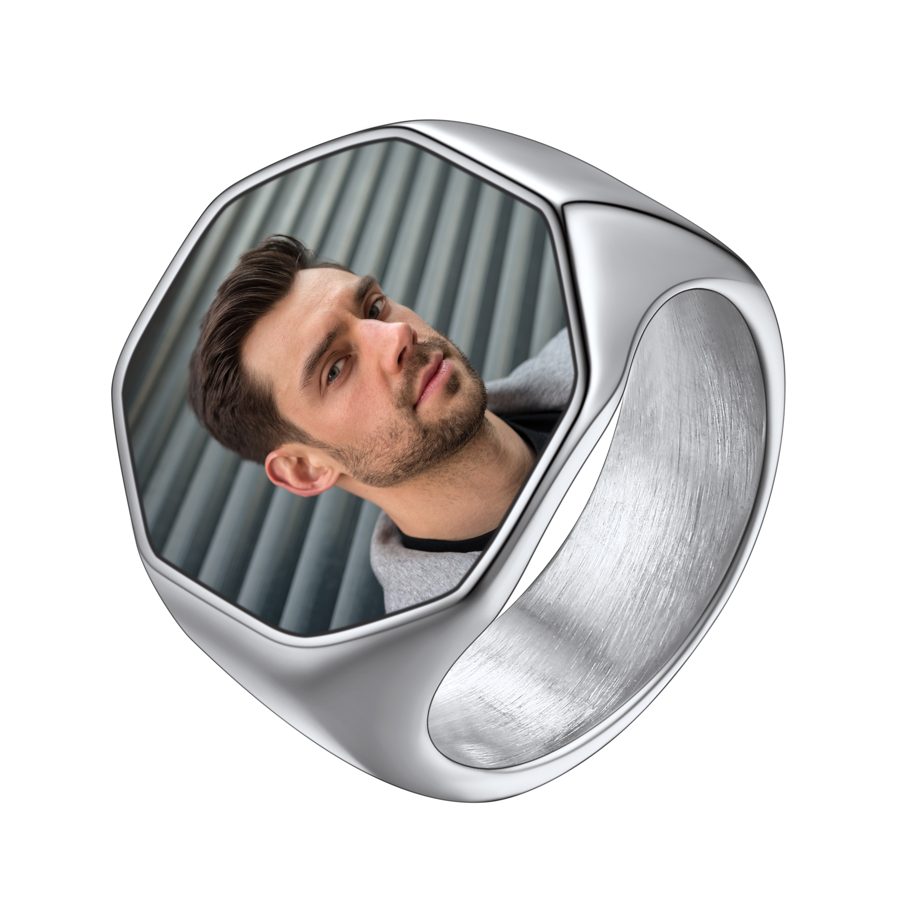 Personalized Octagon Signet Ring With Photo for