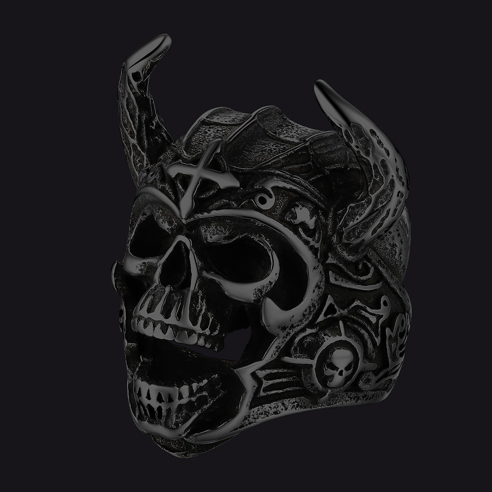 Heavy Metal Demon Skull Ring With Horns for