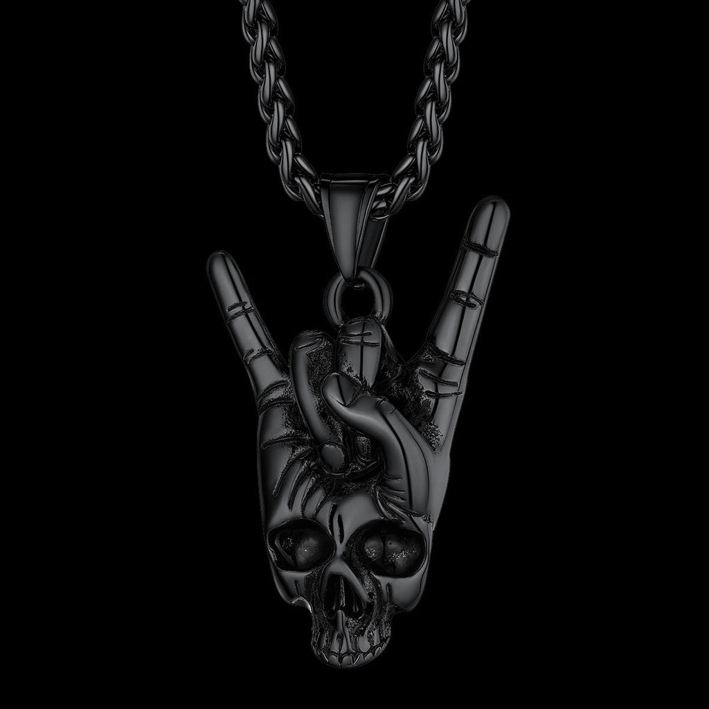 Rock Hand Skeleton Skull Necklace for