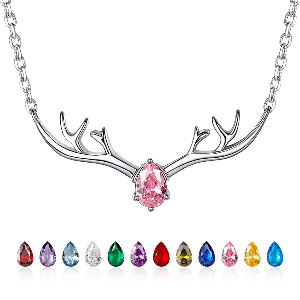 925 Sterling Silver Birthstone Deer Antler Necklace for