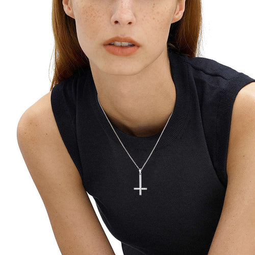 925 Sterling Silver Upside Down Inverted Cross Necklace for