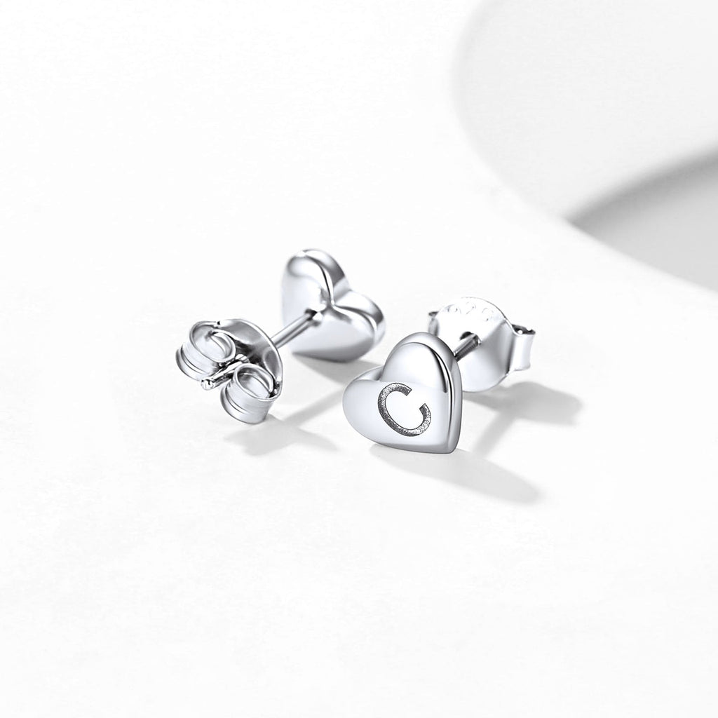 Sterling Silver Heart Initial Letter Stud Earrings for Girl Baby