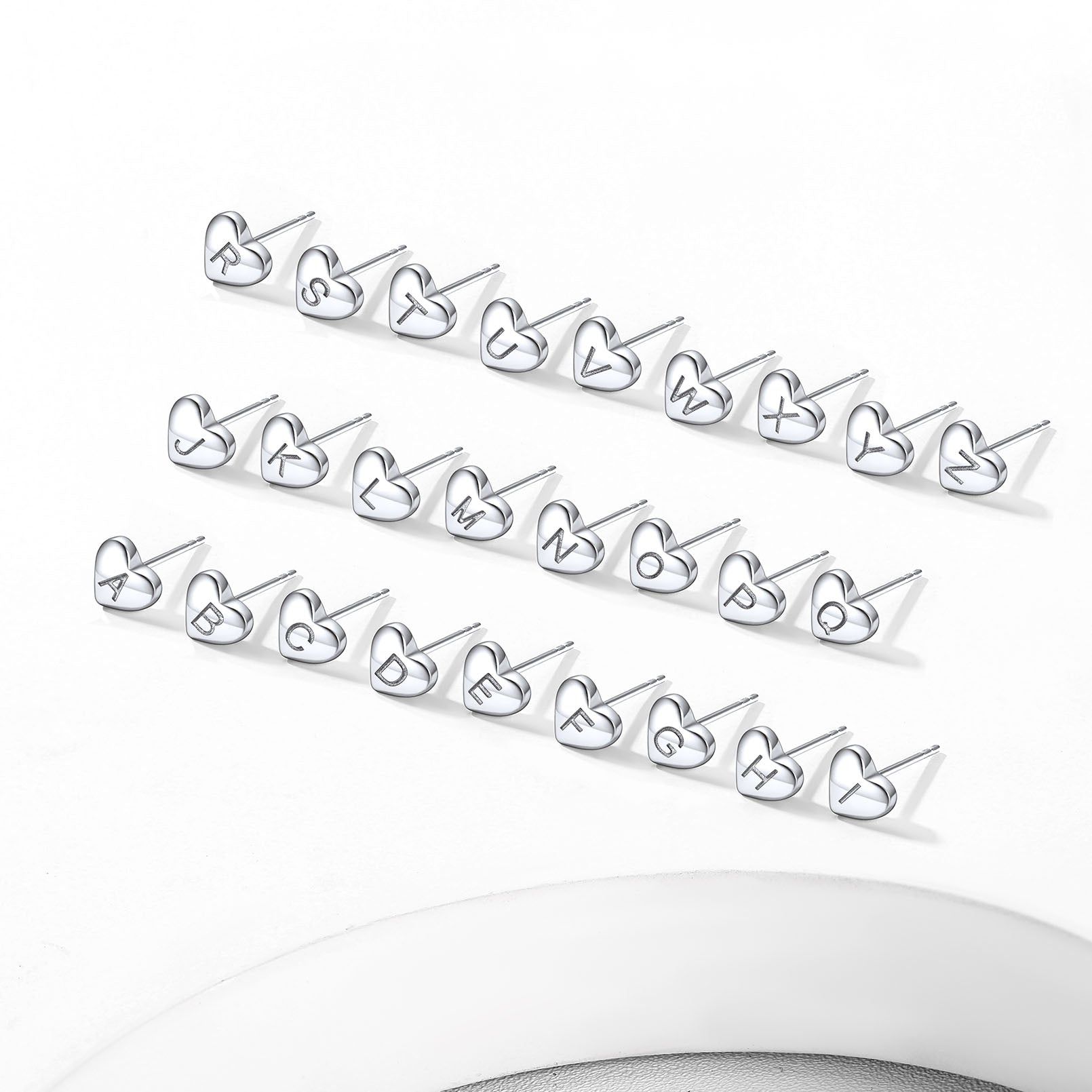 Sterling Silver Heart Initial Letter Stud Earrings for Girl Baby